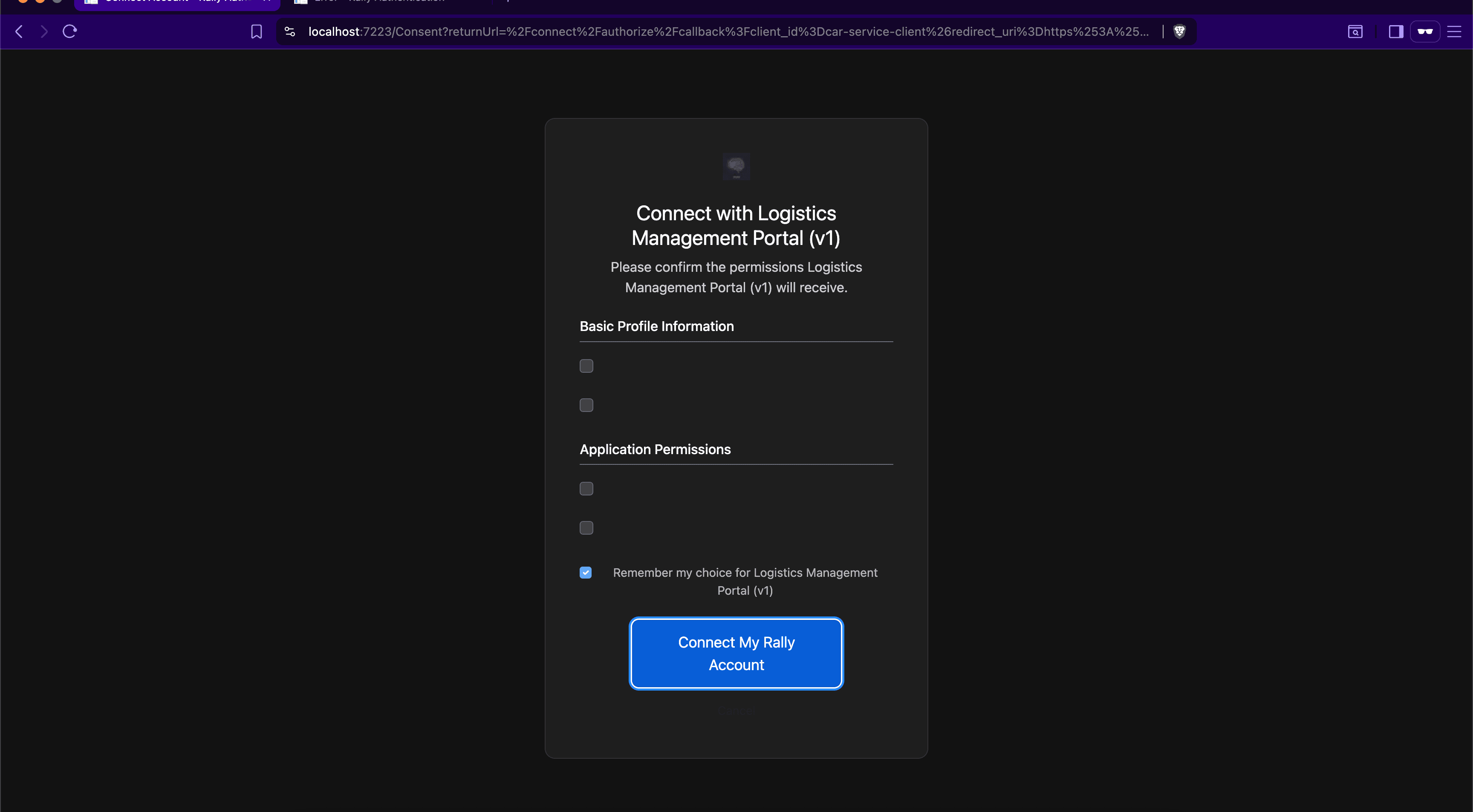 Consent screen showing scopes.