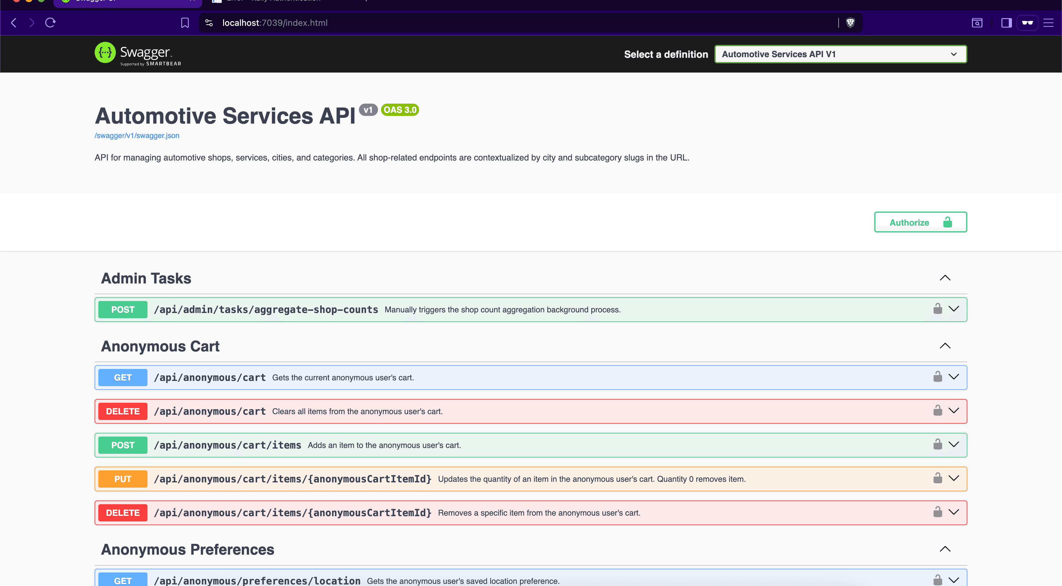 Backend API documentation in Swagger.