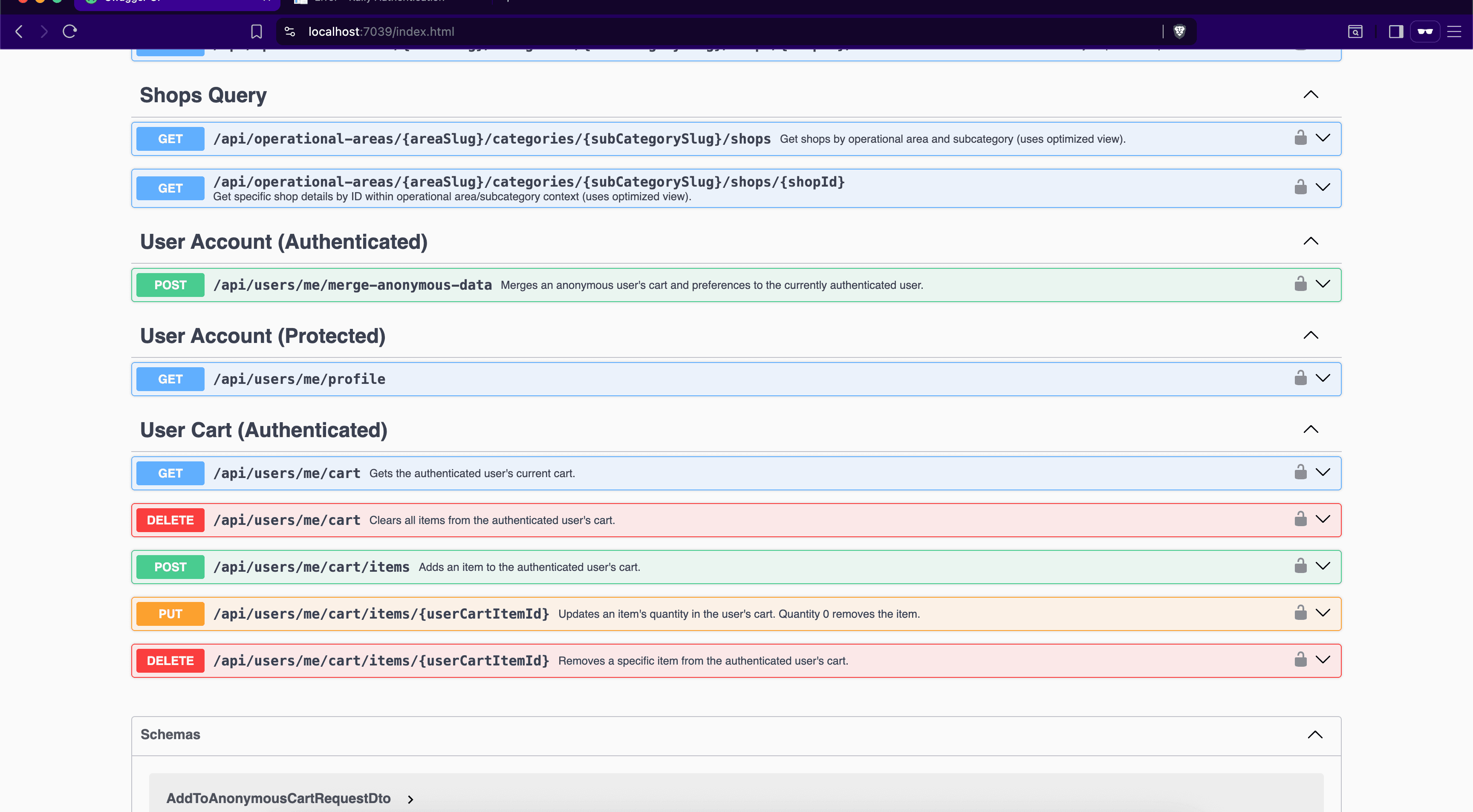 Backend API documentation in Swagger.